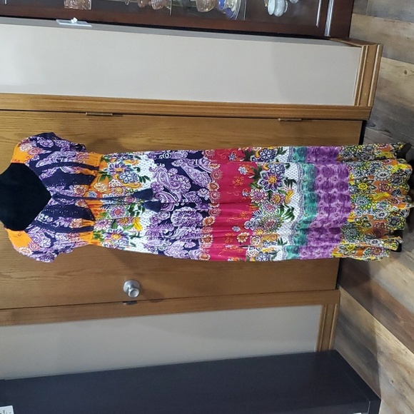 Soft surroundings multicolored tiered maxi dress short sleeve off shoulder - Picture 1 of 9